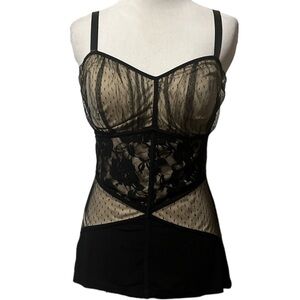 Loop 18 brand black camisole top with lace overlay, adjustable straps